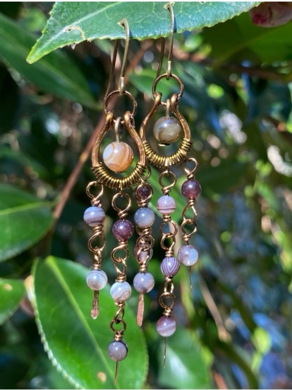 Handmade Botswana Agate Chandelier Earrings - Picture 4 of 4